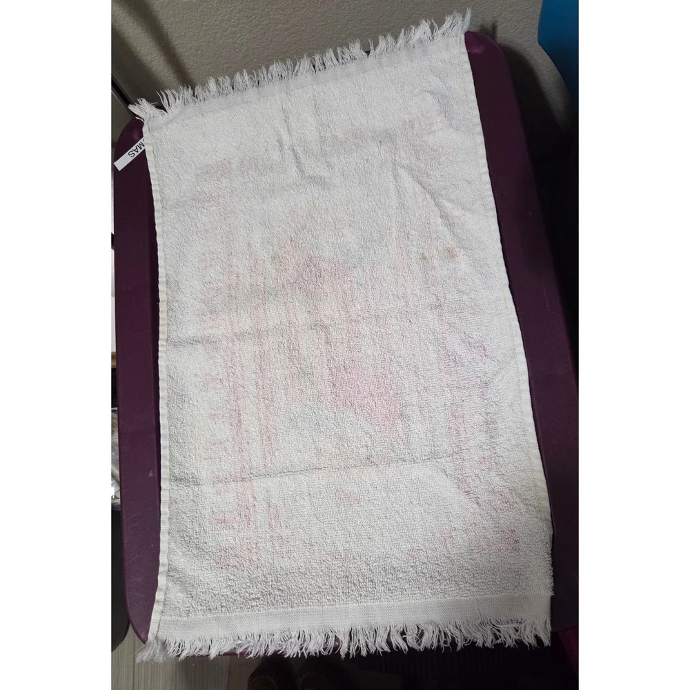 VTG Kitschy Christmas Santa Claus Hand Towel Red Striped Fringe Cotton Terry